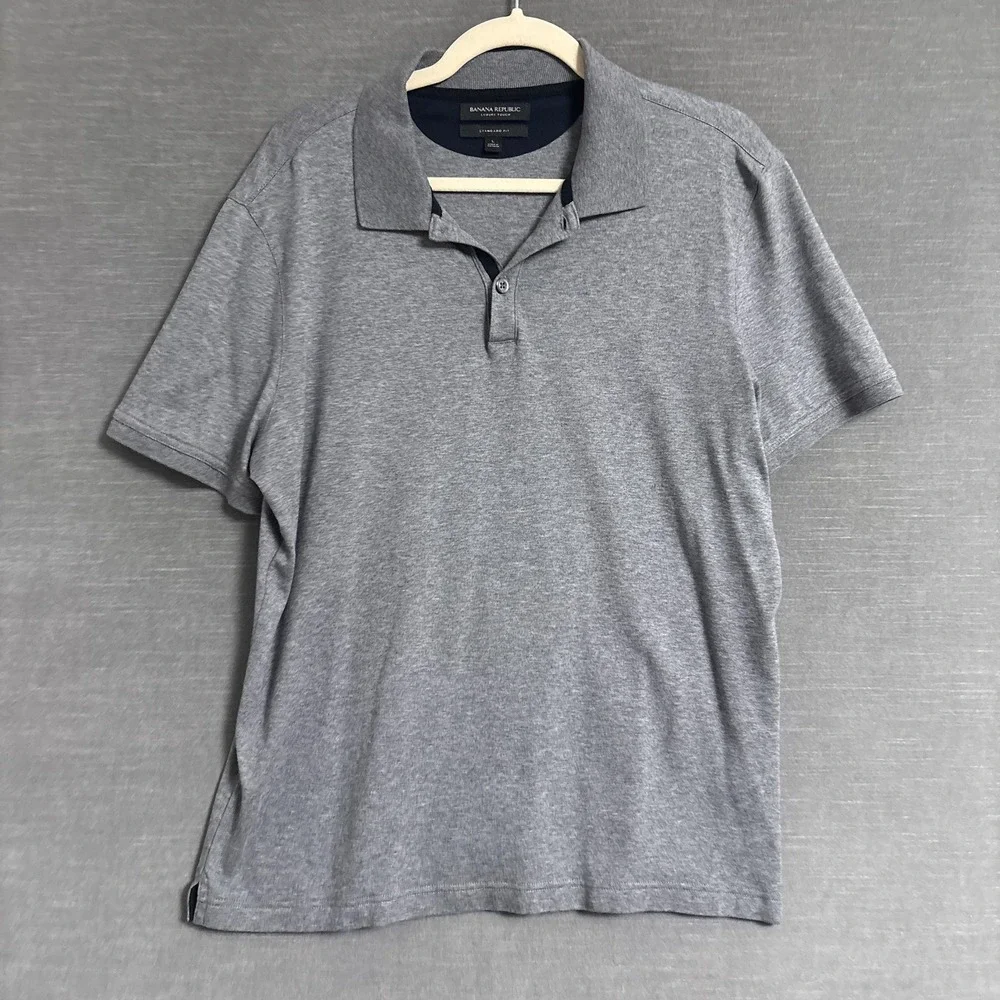 Banana Republic Polo Shirt L Gray Luxury Touch Standard Fit Cotton Soft Casual
